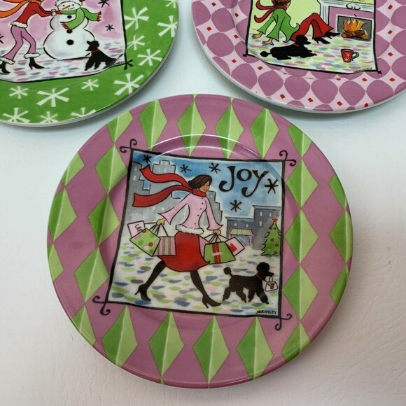 J Brinley Plates Cheer Peace Joy Small Holiday Decorative 6" across Lot of 3 - Picture 4 of 8